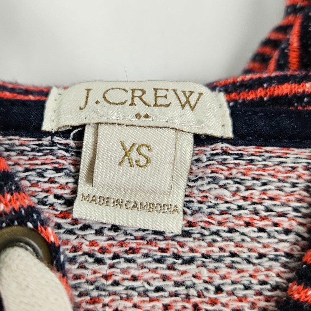 J. Crew Red/Navy Blue Stripe French Terry Pullover Hoodie Sweatshirt XS 50480 - Picture 4 of 8